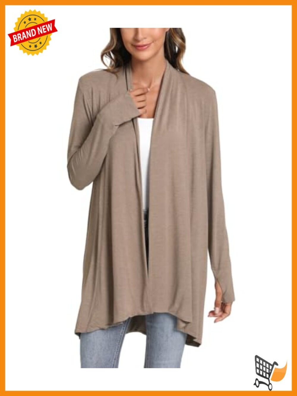 Draped Open Front Cardigan Lightweight Jersey Thumbholes